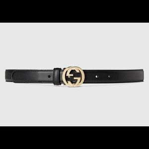 GUCCI - Black Leather belt with interlocking G buckle
